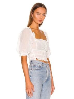More To Come Monique Puff Sleeve Smocked Crop Top